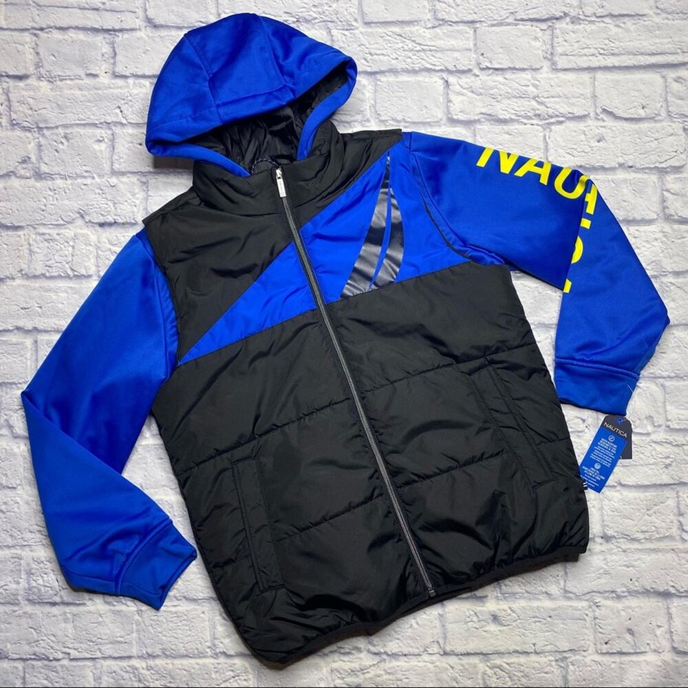 Nautica Layered Puffer Vest Coat in Black/Blue